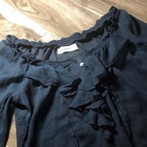 Abercrombie Navy Sheer Ruffle Off Shoulder Top